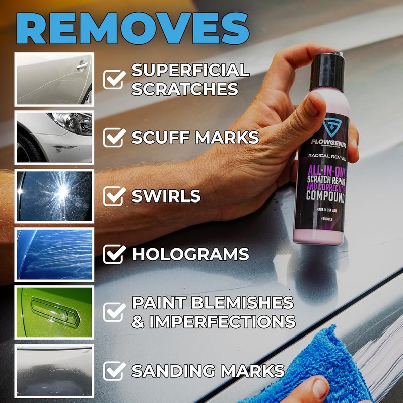 Flowgenix Instant Car Scratch Remover for Vehicles, All-in-One Car Paint Scratch Repair and Polishing Compound (4 oz) - Incl. Microfiber Applicator and Microfiber Towel - Image 3